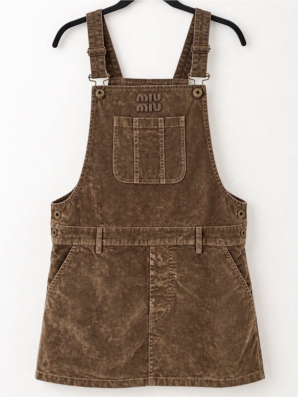 Miu Miu Corduroy Overall Dress Brown Logo Pinafore MF5239 IT 38 Made Italy